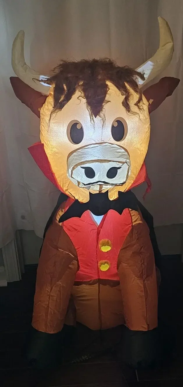 3.5 Foot Highland Cow Vampire Halloween Inflatable With Built In LED Lights